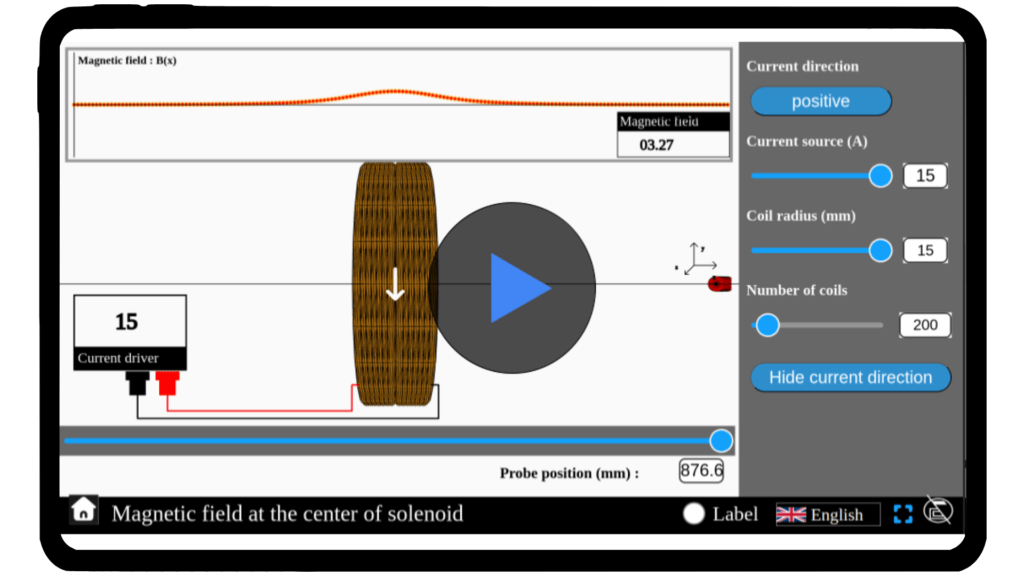 Simulation of magnetic field at the center of a solenoid with adjustable parameters.