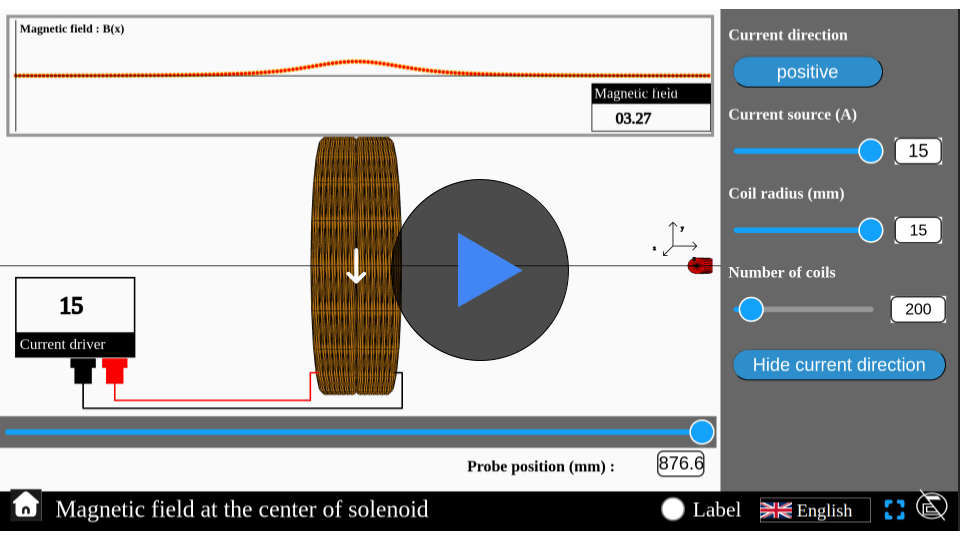 Simulation of magnetic field at the center of a solenoid with adjustable parameters.