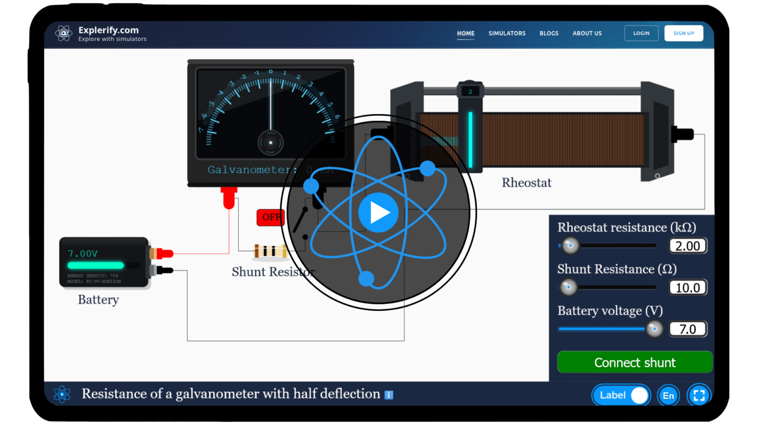 Resistance of a galvanometer with half deflection simulator - Explerify.com