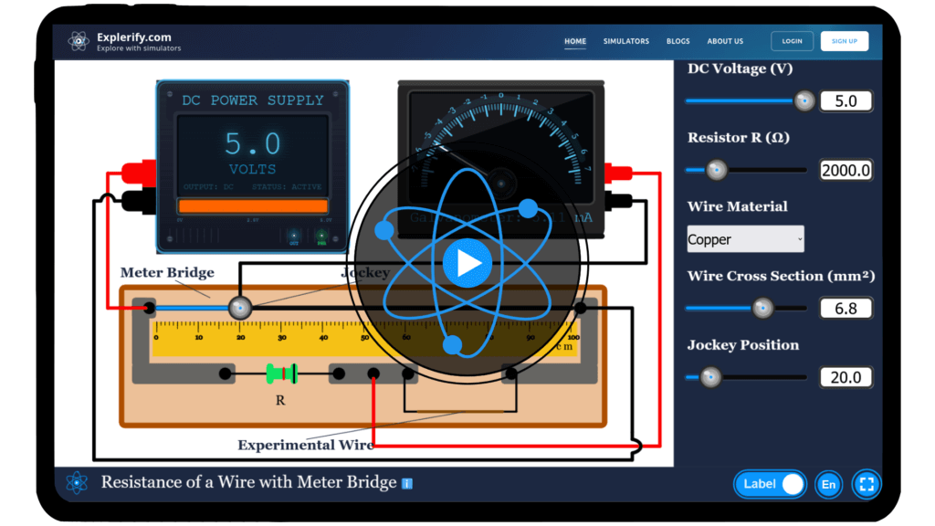 Meter bridge simulator for resistance of a wire