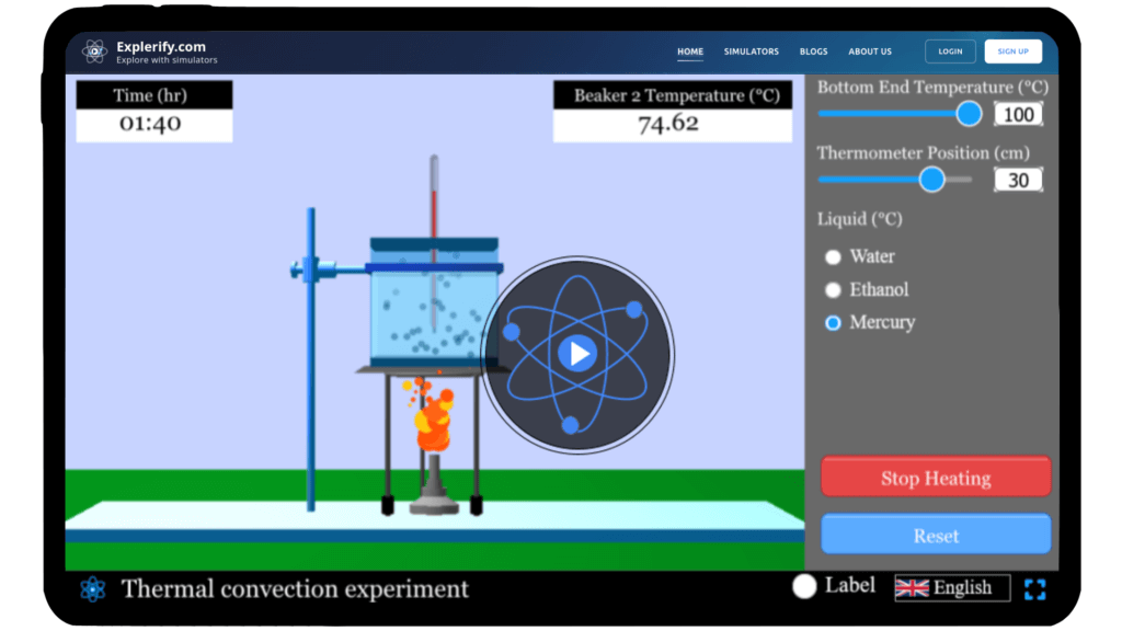 Interactive thermal convection simulator showing heat transfer in fluids