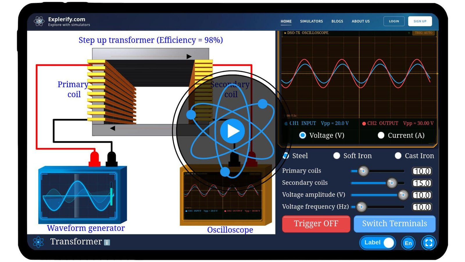 Transformer Simulator | Electromagnetic Induction - Explerify.com